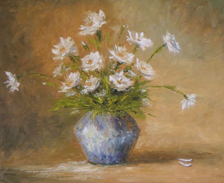 Spring Blossoms in Glazed Vase