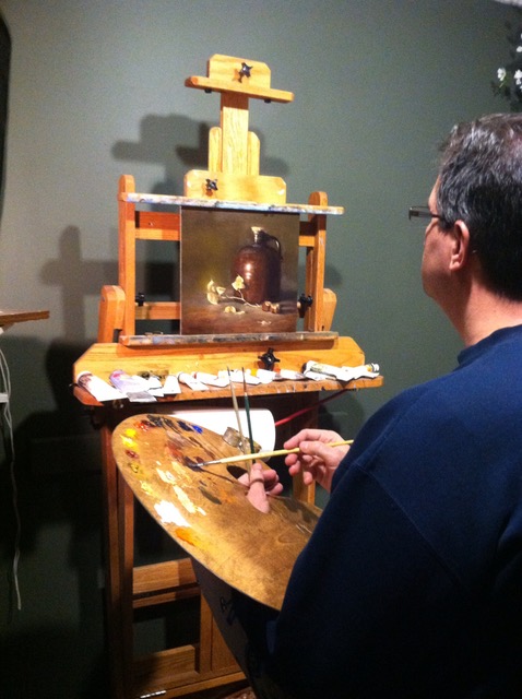 Carl Wendt painting at the easel